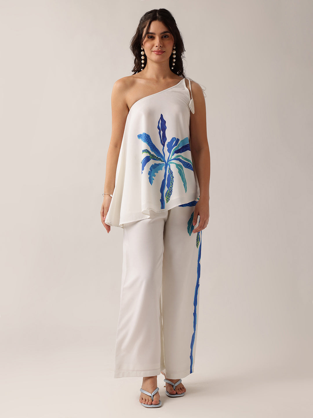 White Floral A-Line Georgette Co-Ord Set