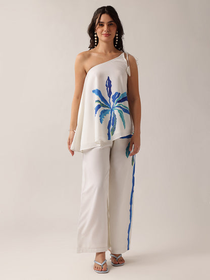 White Floral A-Line Georgette Co-Ord Set