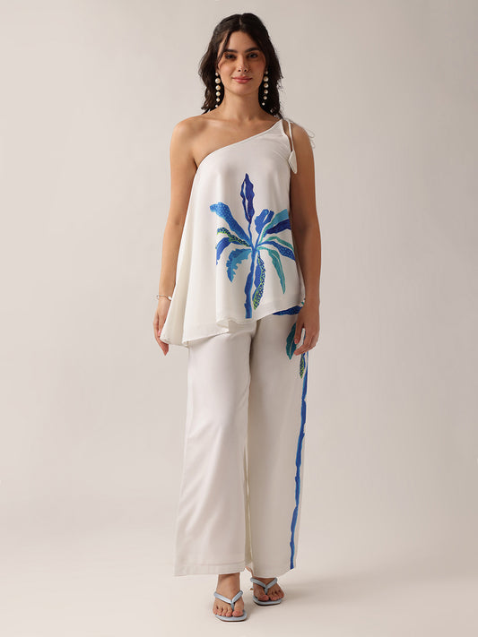 White Floral A-Line Georgette Co-Ord Set
