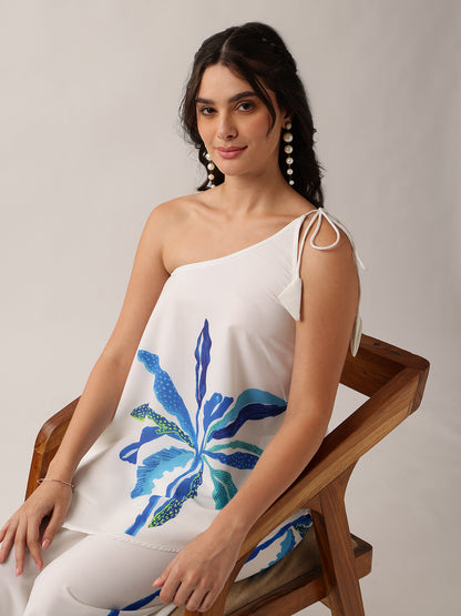 White Floral A-Line Georgette Co-Ord Set