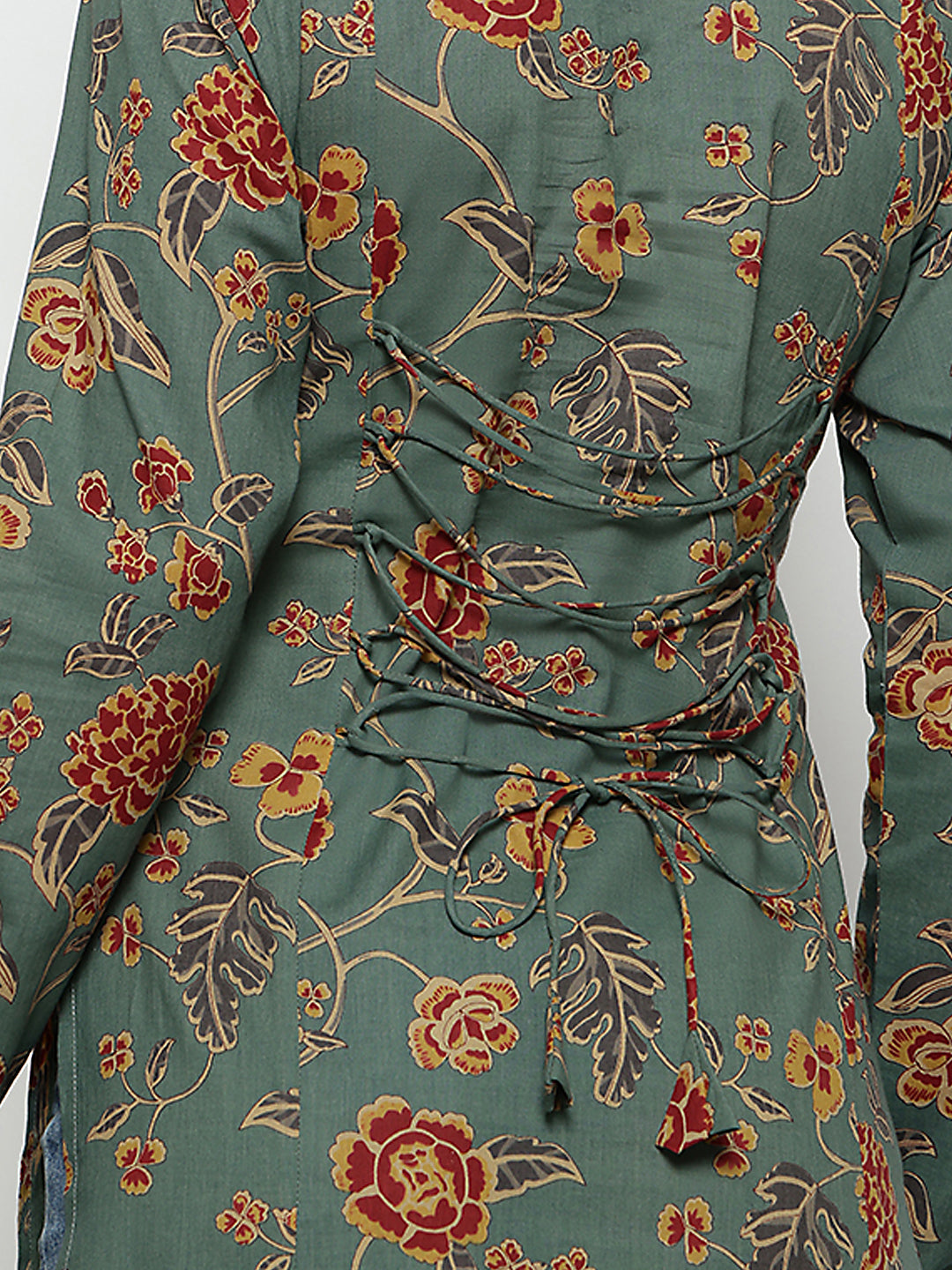 Pista Floral Straight Cotton Stitched Kurta