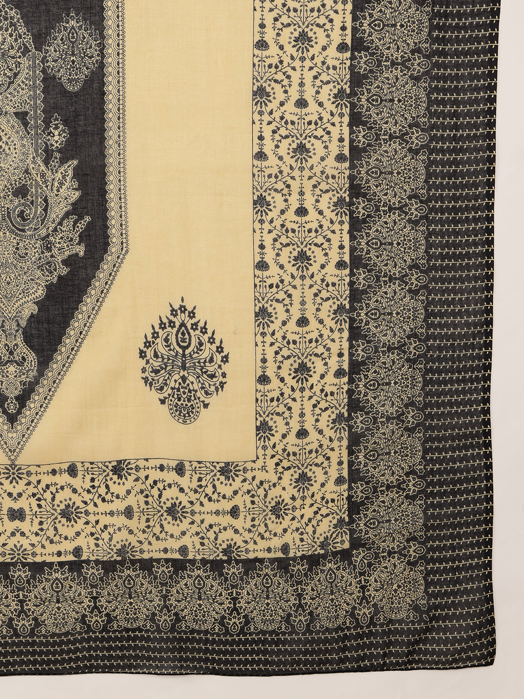 Black Floral Straight Cotton Kurta, Palazzo With Dupatta