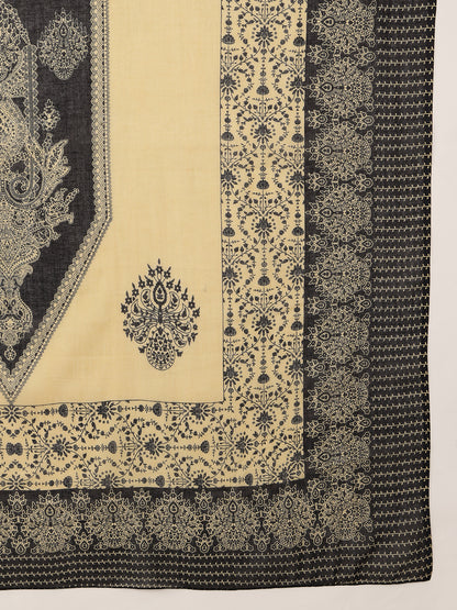 Black Floral Straight Cotton Kurta, Palazzo With Dupatta