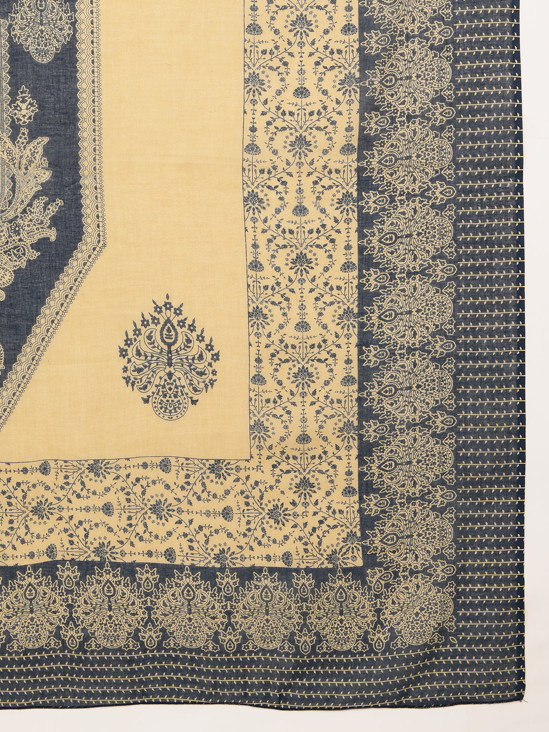 Navy Floral Straight Cotton Kurta, Palazzo With Dupatta