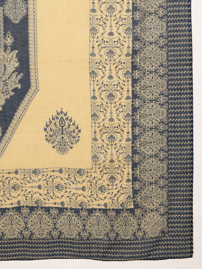 Navy Floral Straight Cotton Kurta, Palazzo With Dupatta