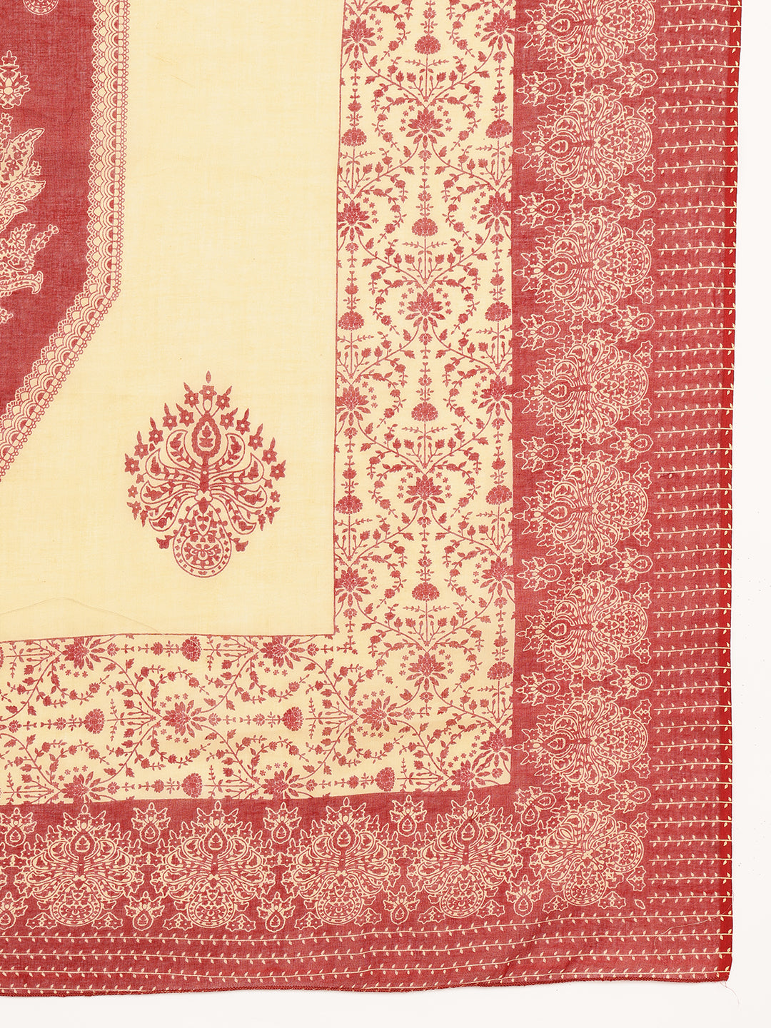 Red Floral Straight Cotton Kurta, Palazzo With Dupatta