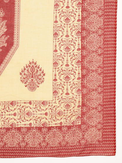 Red Floral Straight Cotton Kurta, Palazzo With Dupatta