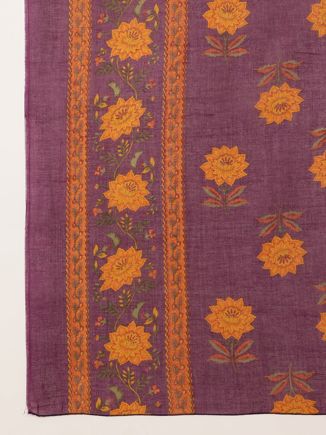 Purple Floral Straight Cotton Kurta Palazzo And Dupatta