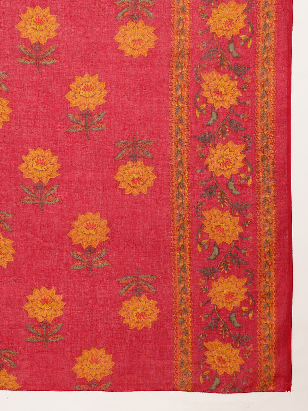 Pink Floral Straight Cotton Kurta Palazzo And Dupatta