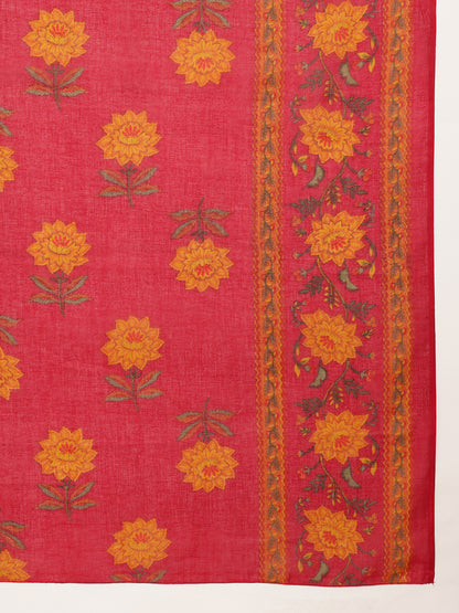 Pink Floral Straight Cotton Kurta Palazzo And Dupatta