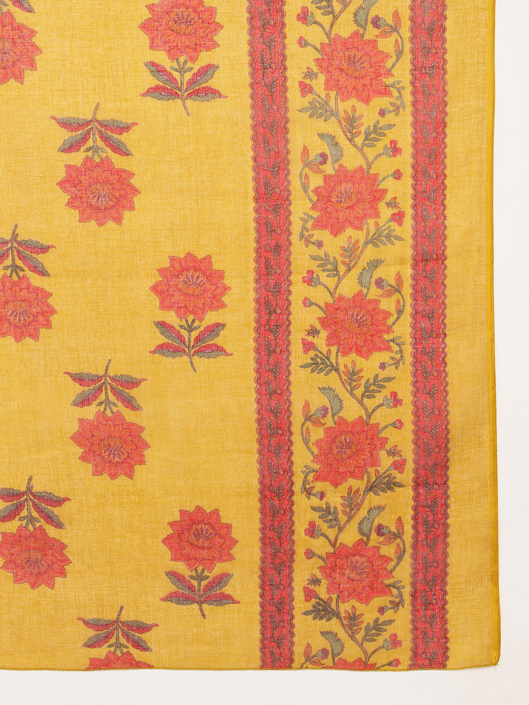 Yellow Floral Straight Cotton Kurta Palazzo And Dupatta