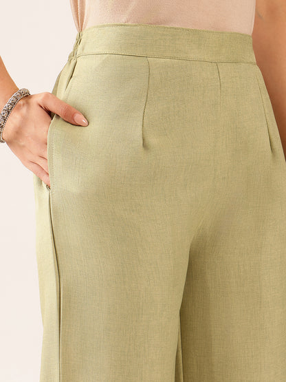 Pista Solid Straight Linen Stitched Co-Ord Set