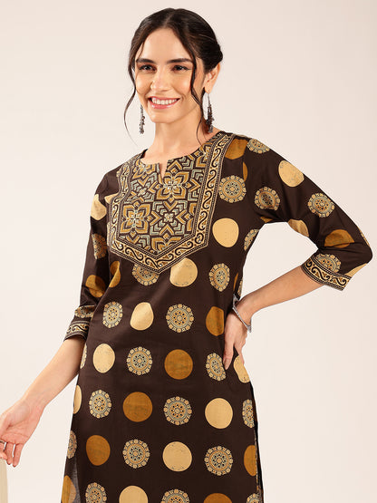 Brown Ajrakh Straight Cotton Stitched Kurta With Palazzo
