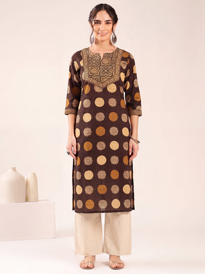 Brown Ajrakh Straight Cotton Kurta
