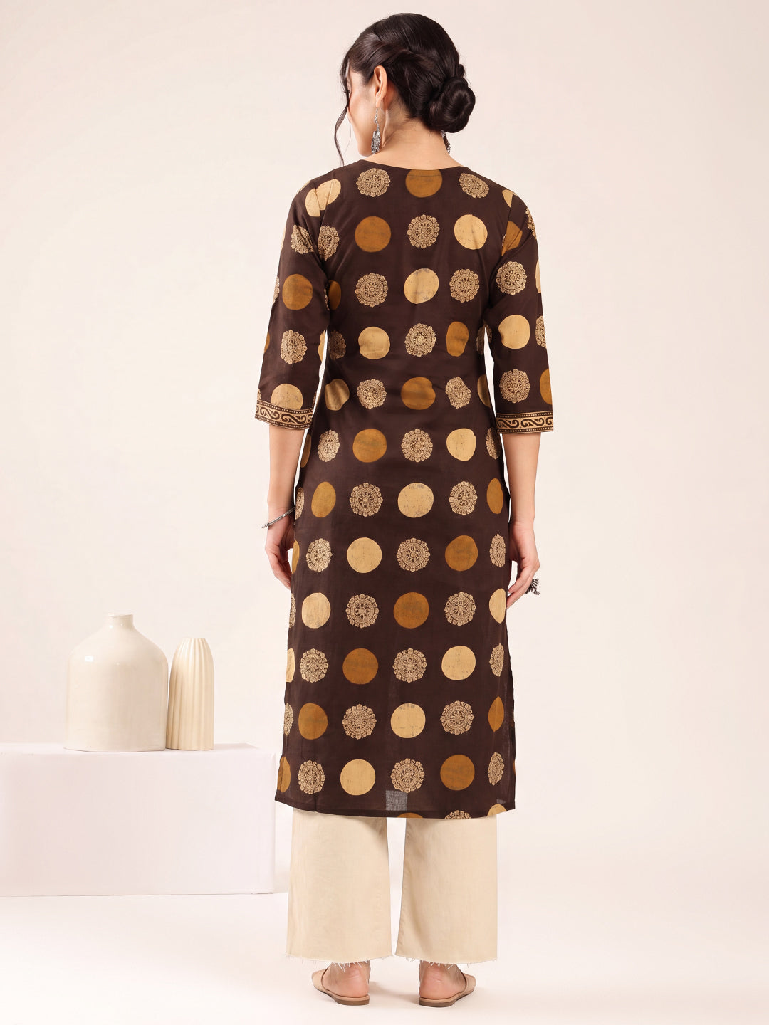 Brown Ajrakh Straight Cotton Kurta
