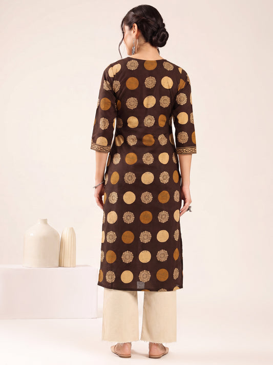 Brown Ajrakh Straight Cotton Kurta