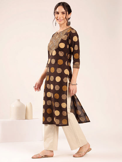 Brown Ajrakh Straight Cotton Kurta