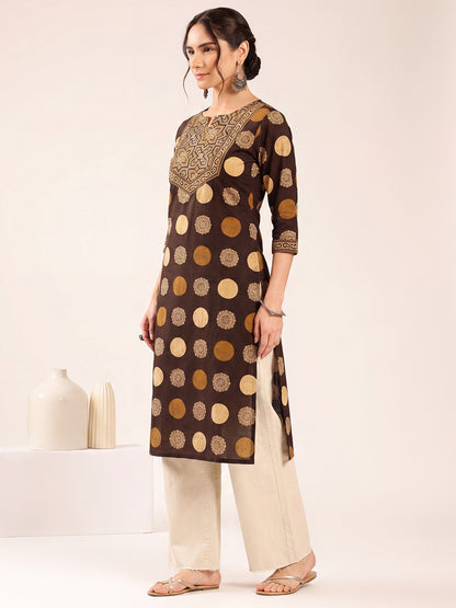 Brown Ajrakh Straight Cotton Kurta