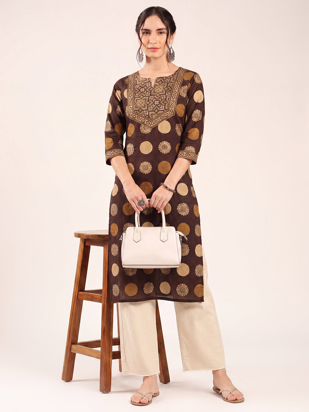 Brown Ajrakh Straight Cotton Kurta