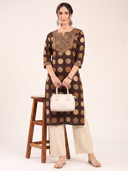 Brown Ajrakh Straight Cotton Kurta