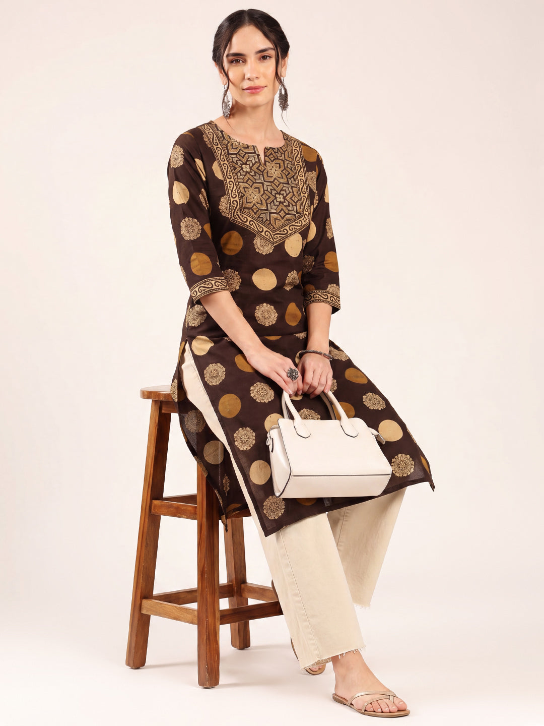 Brown Ajrakh Straight Cotton Kurta