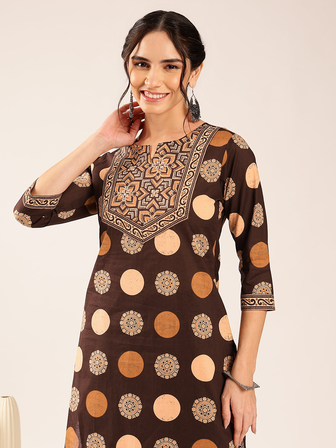 Brown Ajrakh Straight Cotton Kurta