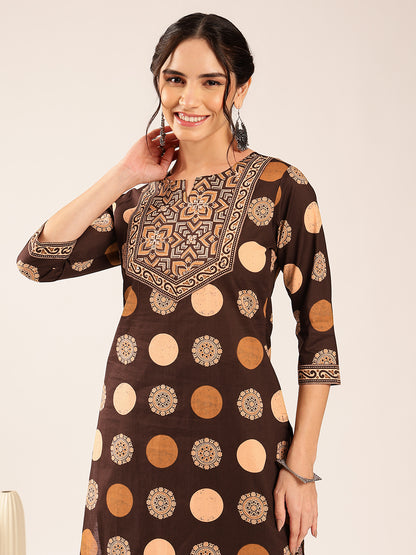 Brown Ajrakh Straight Cotton Kurta
