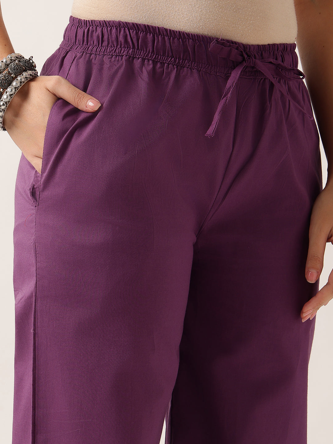 Purple Resham Embroidery Straight Cotton Kurta With Palazzo