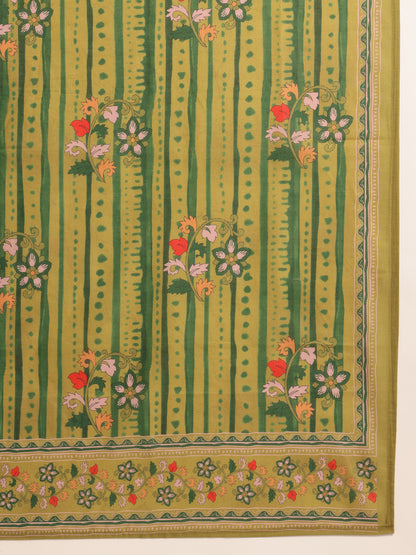 Mehendi Green Floral Straight Mul Cotton Kurta Set
