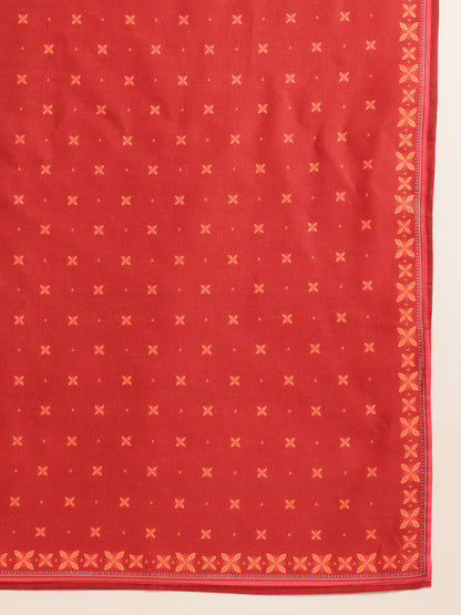 Rust Red Block Print Straight Mul Cotton Stitched Kurta set