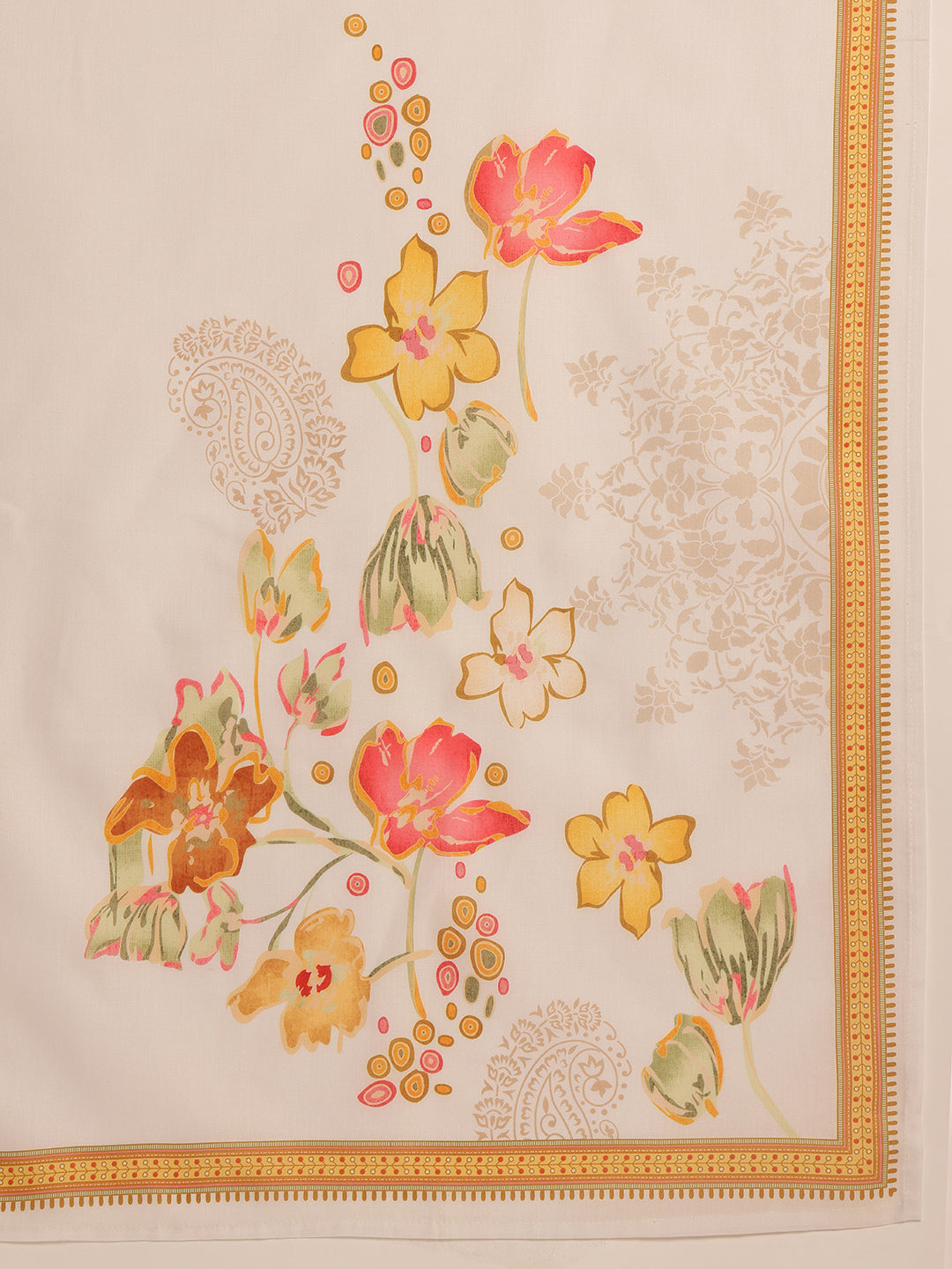 White  Floral Straight Mul Cotton Stitched Kurta Set