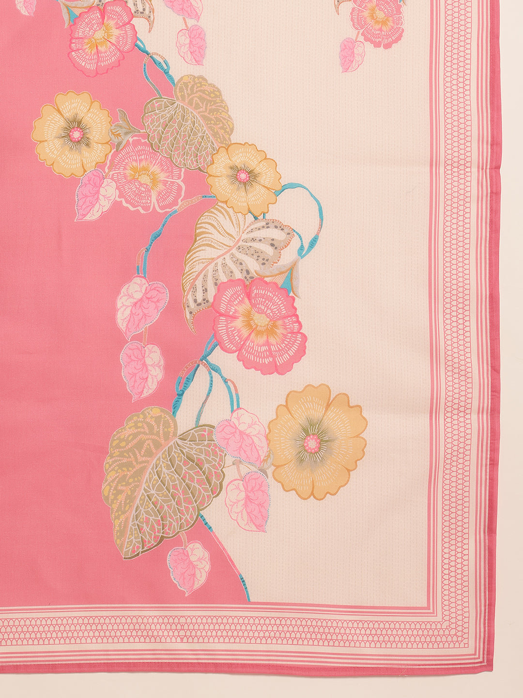 Pink Floral Straight Mul Cotton Stitched Kurta Set