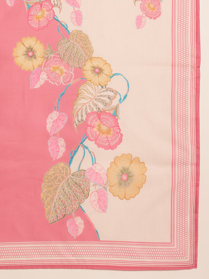 Pink Floral Straight Mul Cotton Stitched Kurta Set