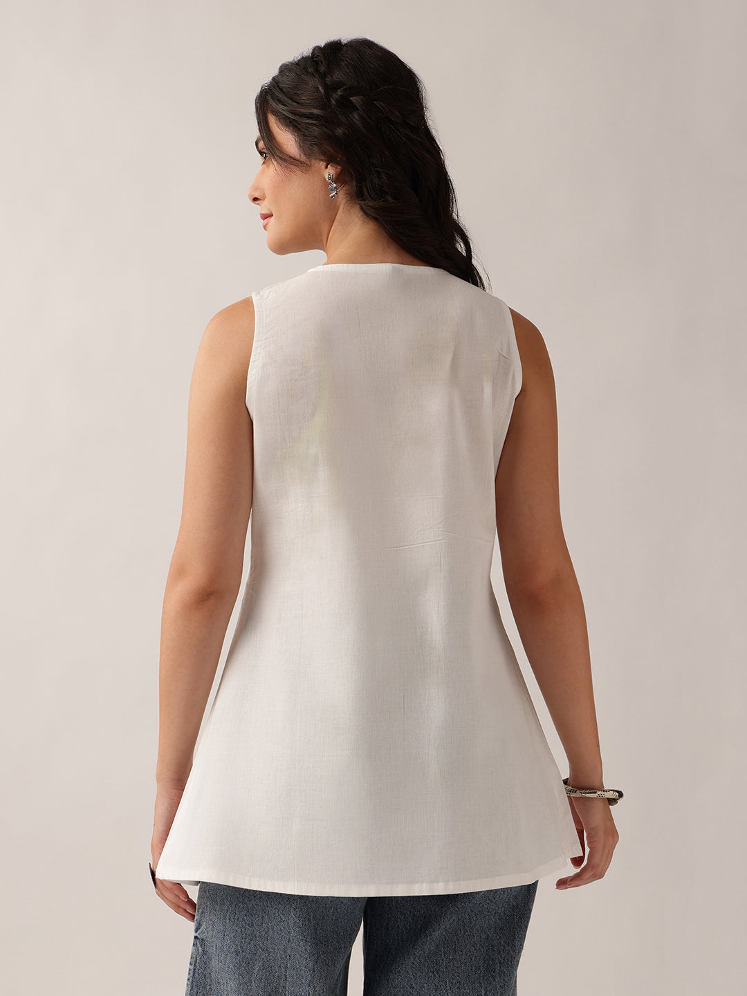 White Floral A-Line Cotton Tunic