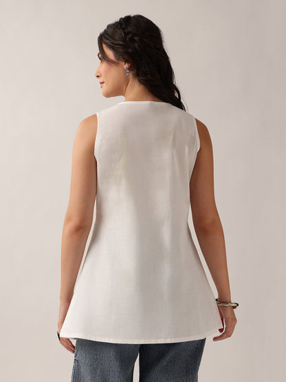 White Floral A-Line Cotton Tunic
