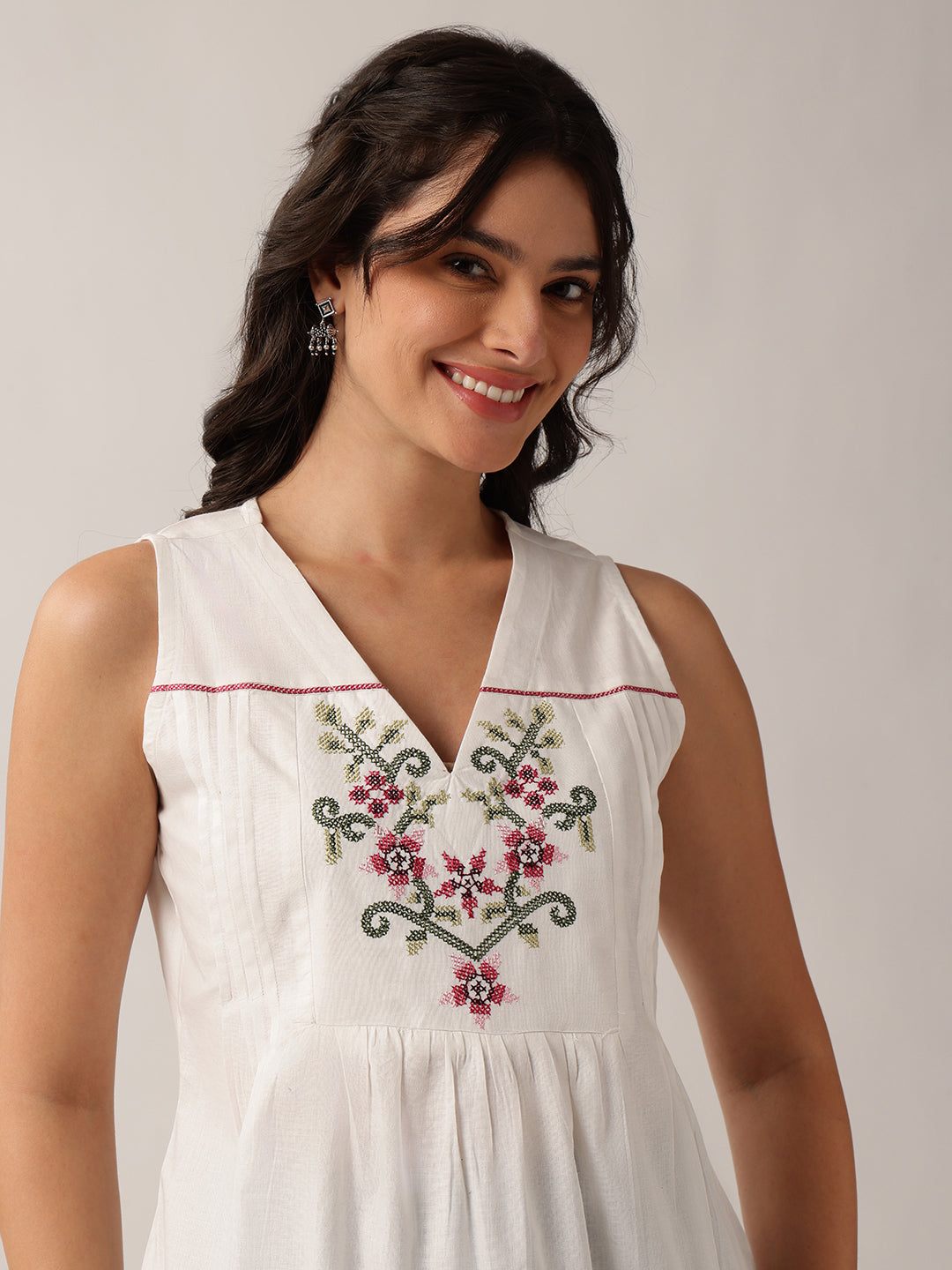 White Floral A-Line Cotton Tunic