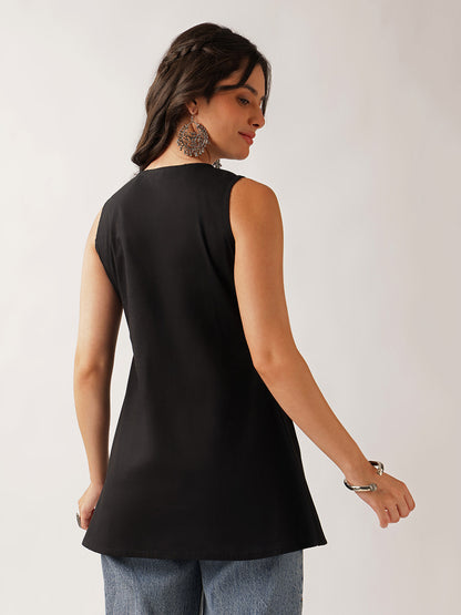 Black Floral A-Line Cotton Tunic