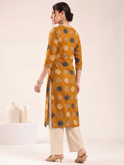 Mustard Ajrakh Straight Cotton Kurta