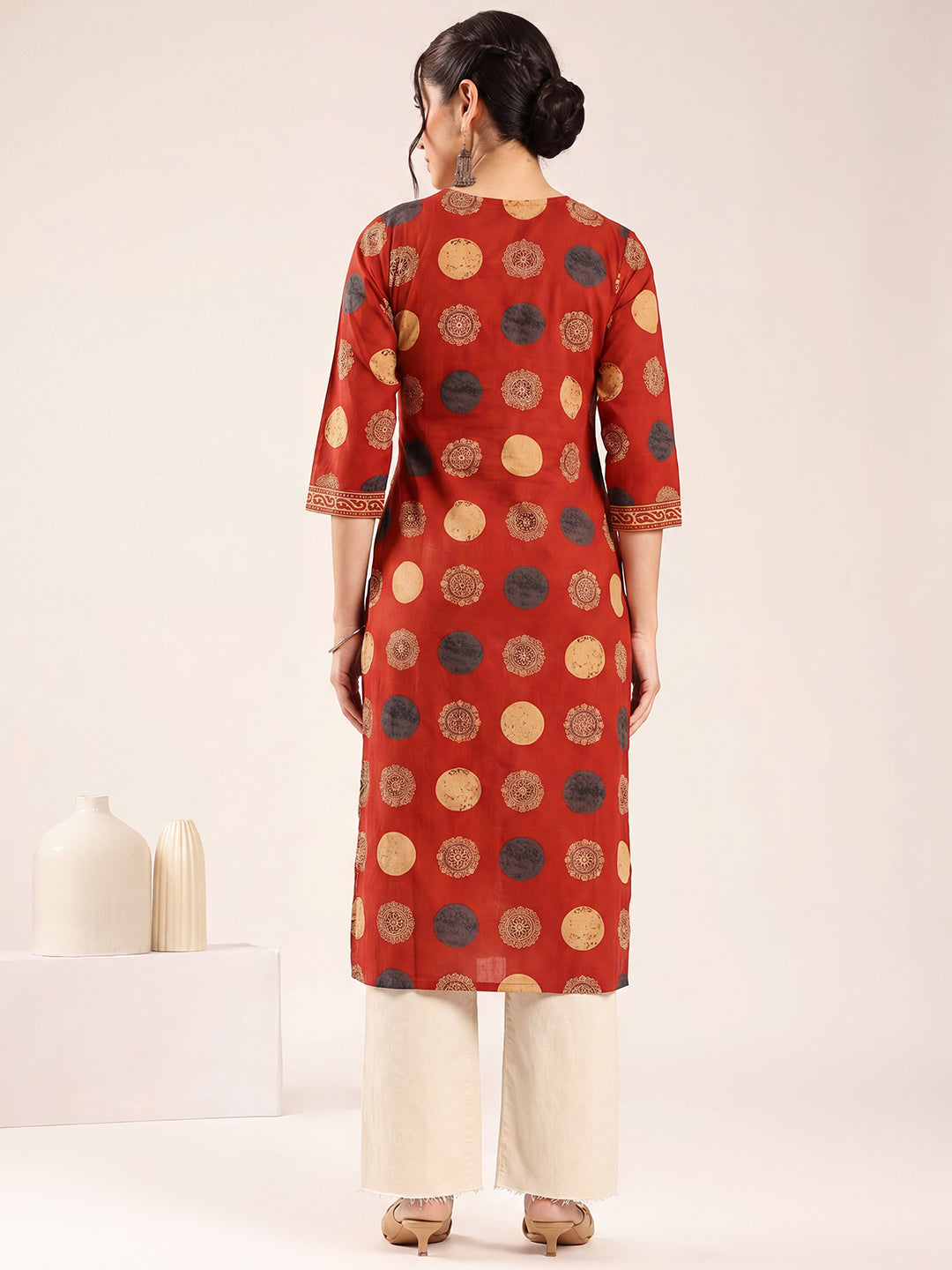 Red Ajrakh Straight Cotton Kurta