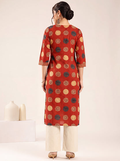 Red Ajrakh Straight Cotton Kurta