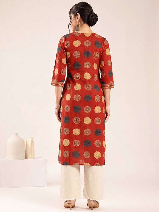 Red Ajrakh Straight Cotton Kurta
