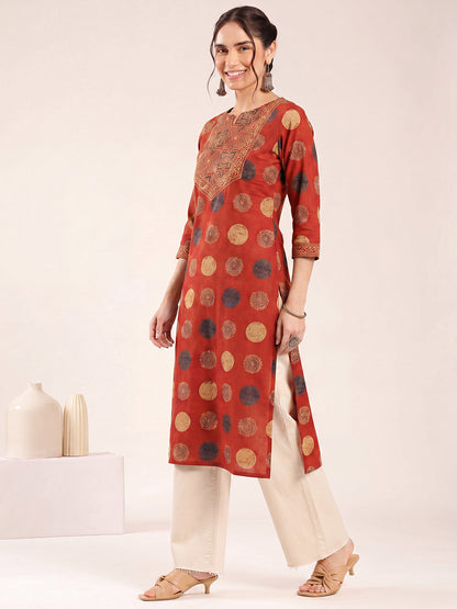 Red Ajrakh Straight Cotton Kurta