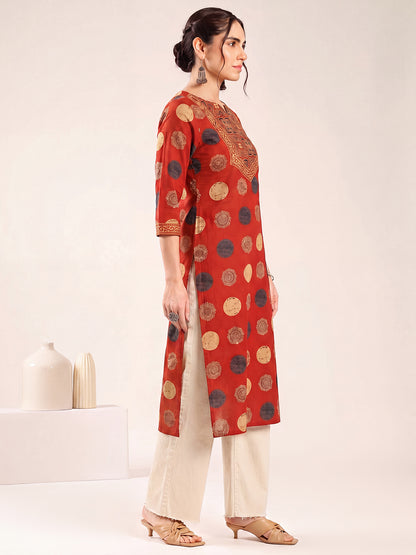 Red Ajrakh Straight Cotton Kurta