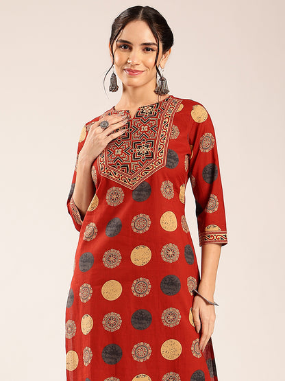 Red Ajrakh Straight Cotton Kurta