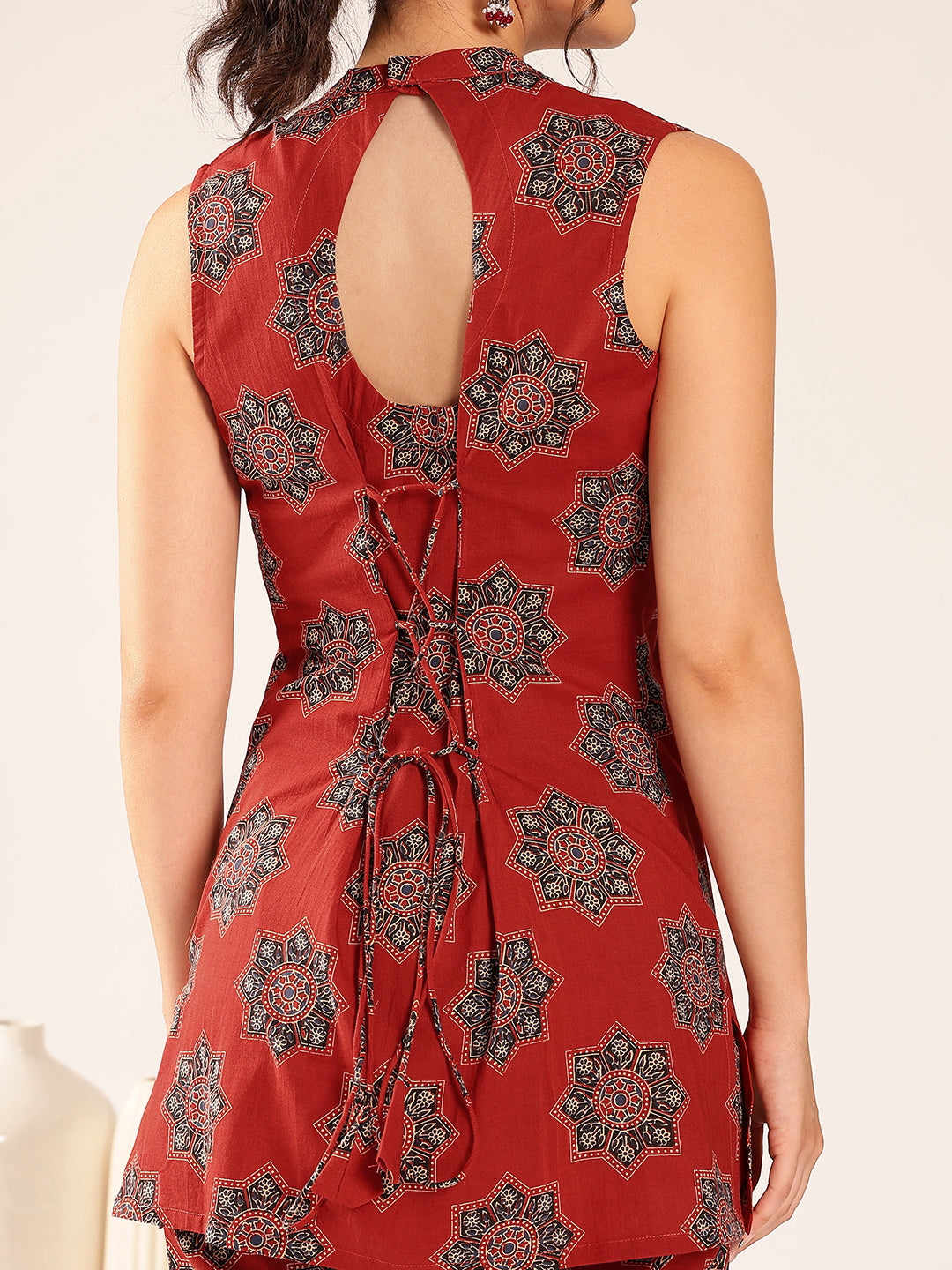 Maroon Floral Straight Cotton Stitched Co-Ord Set