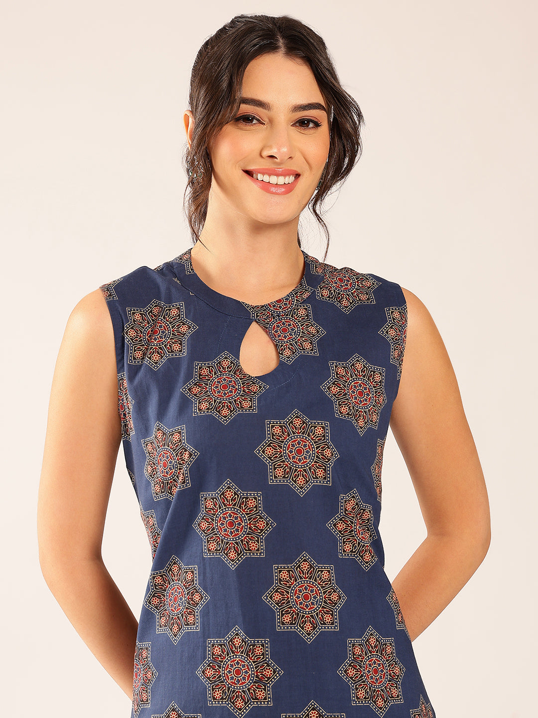 Turquoise Floral Straight Cotton Stitched Co-Ord Set