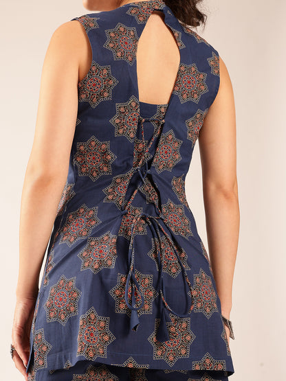 Turquoise Floral Straight Cotton Stitched Co-Ord Set