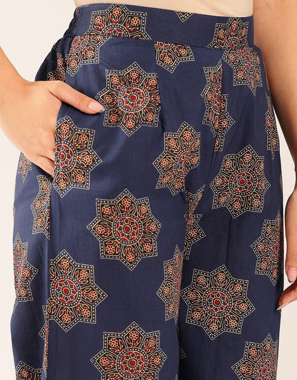 Blue Floral Flared Cotton Stitched Co-Ord Set