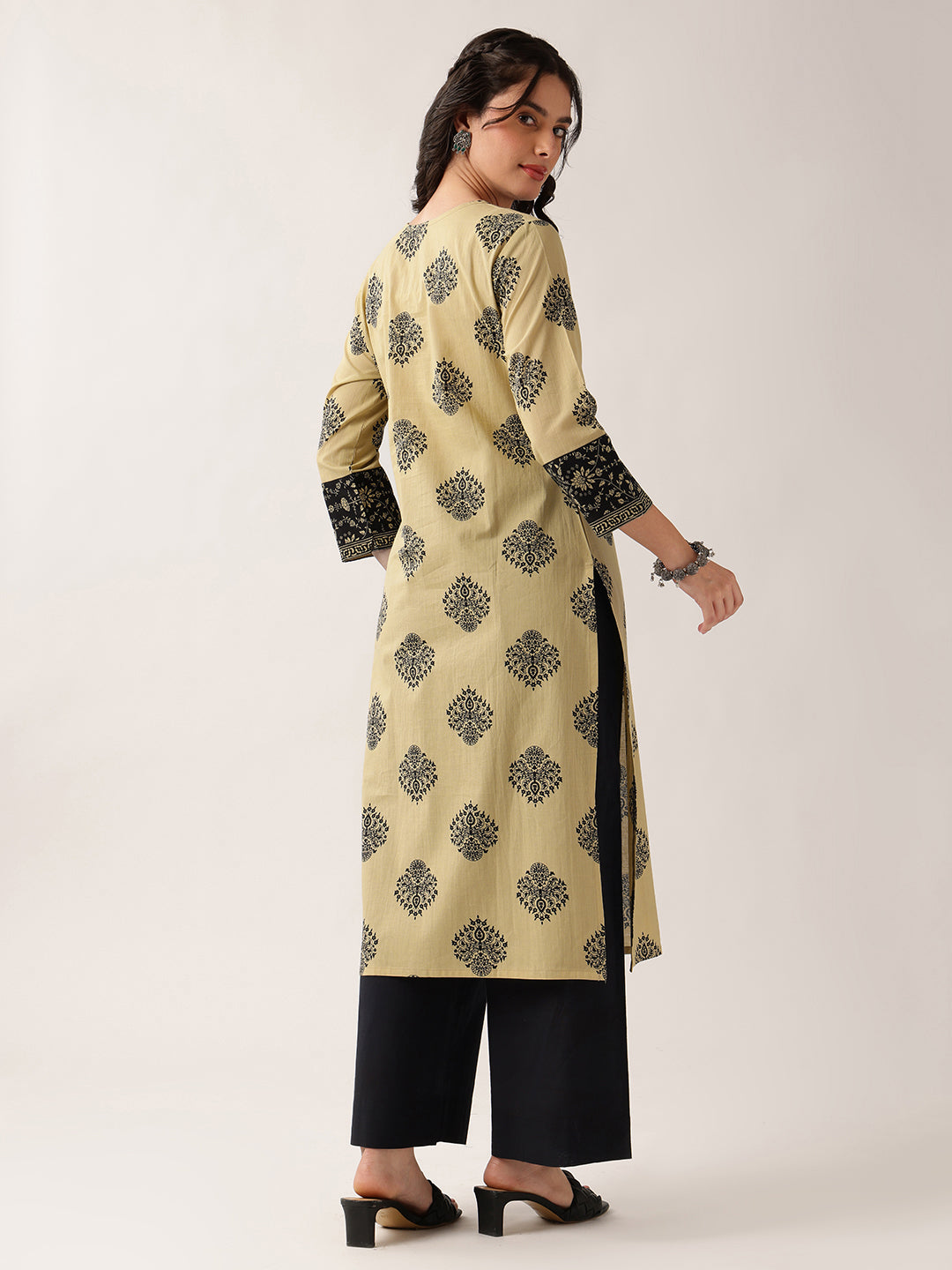Black Floral Straight Cotton Kurta