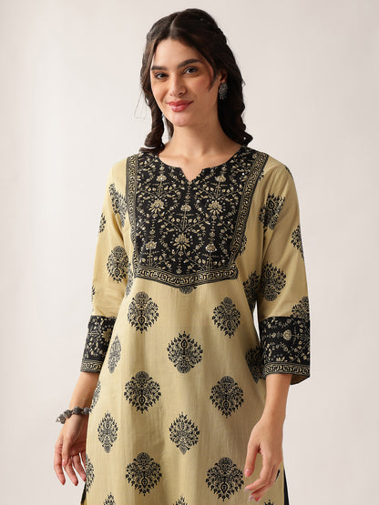 Black Floral Straight Cotton Kurta